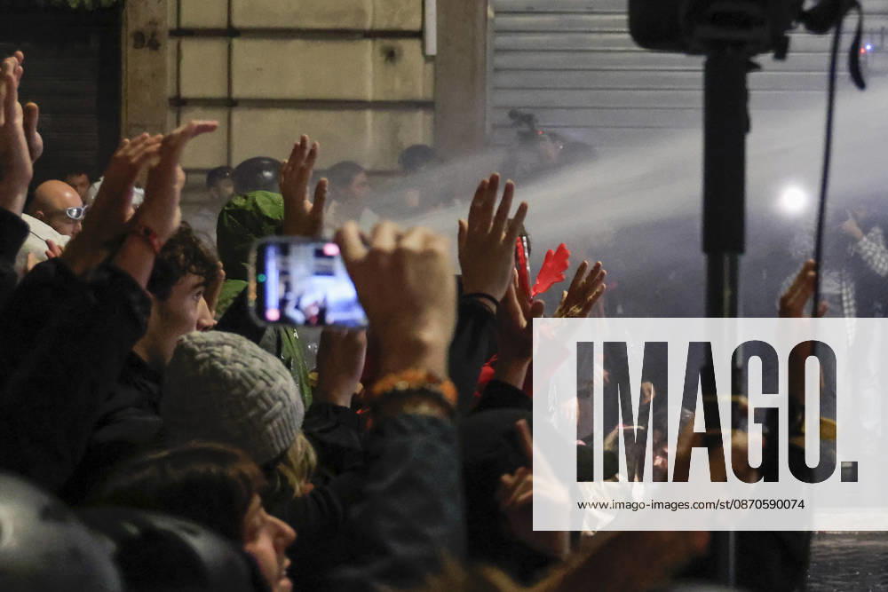 Demonstration against the Italian government in Rome ROME, ITALY, OCTOBER 24: Demonstrators are hit by Italian police’s water cannons during a protest against the Italian government in Rome, Italy, on October 24, 2026. Riccardo De Luca Anadolu Rome Italy. Editorial use only. Please get in touch for any other usage.
