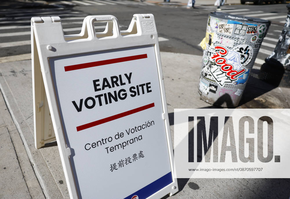 Signs directing voters to a nearby polling station are set up outside as voters cast their ballots on the weekend before the November 3rd election on Saturday, October 24, 2026 in New York City. Early voting began Saturday in New York and New Jersey, giving voters across the Tri-state area an opportunity to cast ballots ahead of Election Day. NYP20261024111 JOHNxANGELILLO