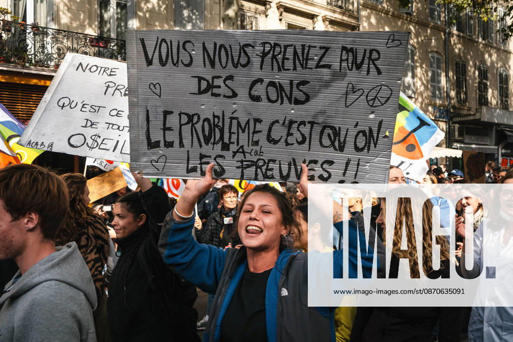 Marseille France Street Protests A demonstrator holds a placard reading You take us for fools! during a protest in Marseille, France on October 24, 2026. Authorities deployed around 70,000 security personnel across France for renewed protests over the cost of living, after unrest a week earlier saw public buildings damaged, hundreds of shops looted and about 2,700 people arrested. Marseille Provence-Alpes-CÃ te France