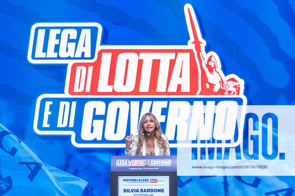 News - Congresso Federale della Lega Silvia Sardone, Milan mayor candidate speaks to the crowd at Lega national congress. Milan, Italy, 25 10 2026 Milano Milano Italy