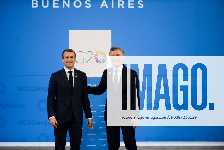 Buenos Aires, Argentina - Argentine President Mauricio Macri, right, welcomes French President Emmanuel Macron at the start of the G20 Summit meeting at the Costa Salguero Center November 30, 2018 in Buenos Aires, Argentina. Buenos Aires Argentina - ZUMAp138 20181201_zaa_p138_035
