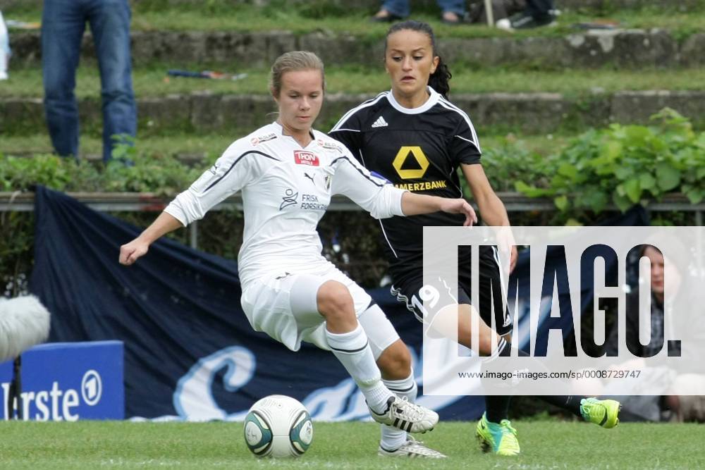 Frauenfußball, Rückspiel der UEFA Women s Champions League 1. FFC Frankfurt gegen Stabaek Fotball (Norwegen). Line Hauge vor Fatmire Lira Bajramaj (1. FFC Frankfurt).