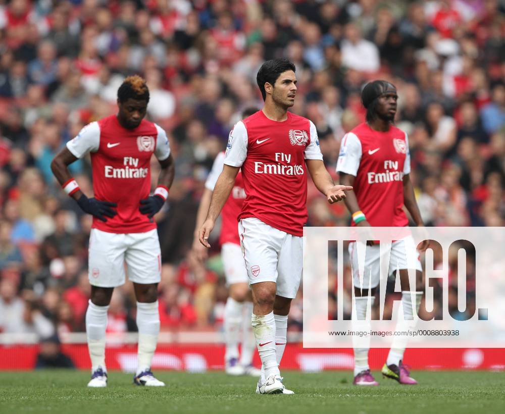 Arsenals Mikel Arteta looks on dejected after conceding Barclays Premier League Arsenal v Sunderland 16th October, 2011 .