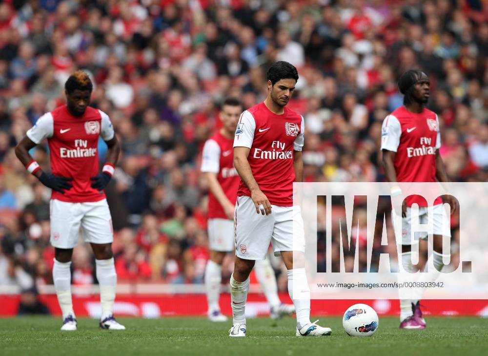 Arsenals Mikel Arteta looks on dejected after conceding Barclays Premier League Arsenal v Sunderland 16th October, 2011 .