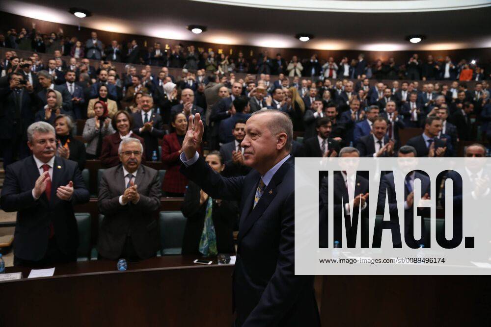 (190115) -- ANKARA, Jan. 15, 2019 -- Turkish President Recep Tayyip Erdogan (Front) greets lawmakers of Justice and Development Party in the parliament in Ankara, Turkey, on Jan. 15, 2019. Recep Tayyip Erdogan said Tuesday that his country would establish a safe zone in northern Syria, following a phone call with U.S. President Donald Trump amid a row over Turkey s threat to attack the U.S.-backed Kurdish militia in Syria. ) TURKEY-ANKARA-ERDOGAN-PARLIAMENT-SPEECH MustafaxKaya