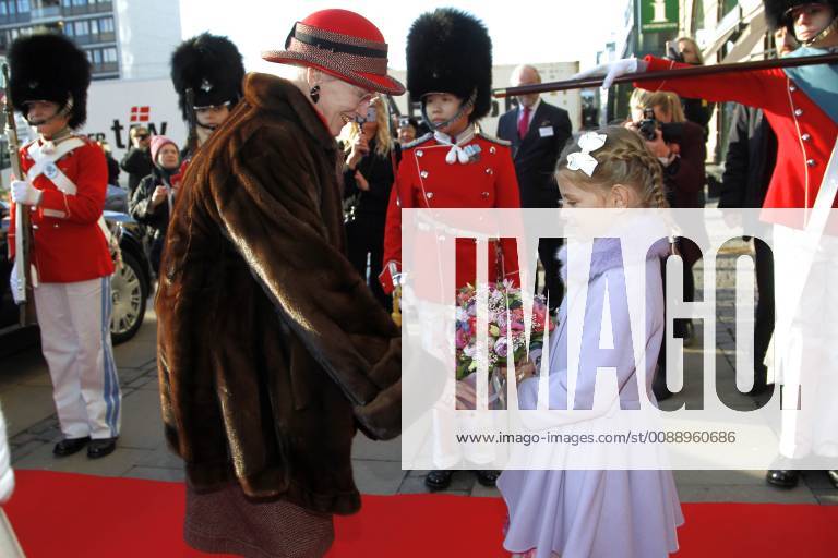 Denmark Queen Margrethe during the Royal Danish Farmers Association s 250th anniversary at Axelborg in Copenhagen. She handed out a silver cup to professor and former supervisor Niels Kaergaard and Carl Aage Pedersen, who is chief consultant at Seges.