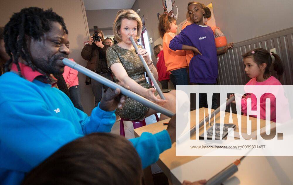 Queen Mathilde of Belgium pictured during a royal visit to the Fernand Philippe center for troubled women and children, in Wanfercee-Baulet, Fleurus, Friday 15 February 2019. In this center for women and kids in need, the Queen visits a project called Music Connects from her foundation. BENOITxDOPPAGNE 05530759