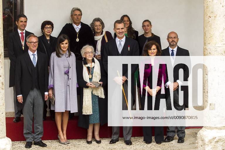 King Felipe VI of Spain, Queen Letizia and Uruguayan poet Ida Vitale during the Cervantes Literature Prize ceremony at the University of Alcala in Madrid on April 23, 2019. (20190423040)
