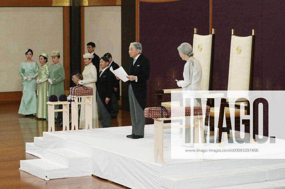 Emperor Akihito s abdication Japanese Emperor Akihito gives a final farewell to the public during the Taiirei Seiden no gi abdication ceremony at the Imperial Palace in Tokyo on April 30, 2019, the last day of the Heisei Era. (Pool photo)