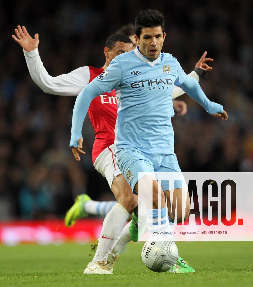 Manchester Citys Sergio Kun Aguero in action Carling Cup quarter final Arsenal v Manchester City 29th November, 2011 . o0 Carling Cup Ligapokal