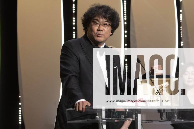 Bong Joon-ho with his Palme d Or (Golden Palm) for the movie Parasite Gisaengchung at the award ceremony during the 72nd Cannes Film Festival at the Palais des Festivals on May 25, 2019 in Cannes, France