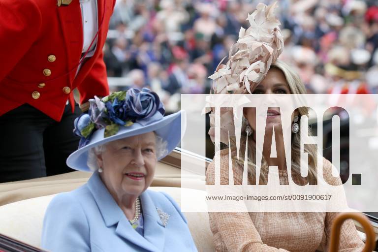 Queen Elizabeth II of the United Kingdom and Queen Maxima of the Netherlands arrive for the first day of Royal Ascot at Ascot Racecourse in Berkshire, England. JUNE 18th 2019 MTXx192207