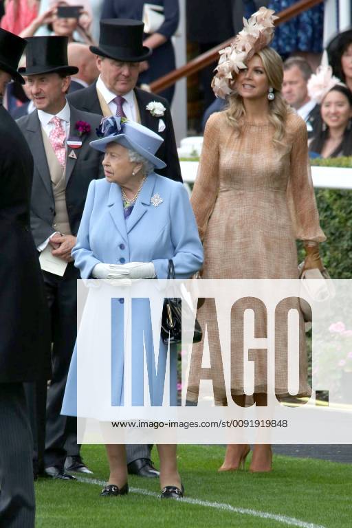 Queen Elizabeth II of the United Kingdom and Queen Maxima of the Netherlands attend the first day of Royal Ascot at Ascot Racecourse in Berkshire, England. JUNE 18th 2019 GRGx192227