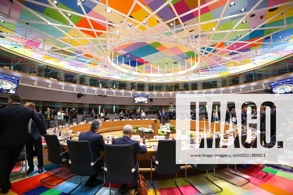 (190621) -- BRUSSELS, June 21, 2019 (Xinhua) -- Photo taken on June 21, 2019 shows the conference hall of the EU summer summit in Brussels, Belgium. (Xinhua Zhang Cheng) BELGIUM-BRUSSELS-EU-SUMMER SUMMIT