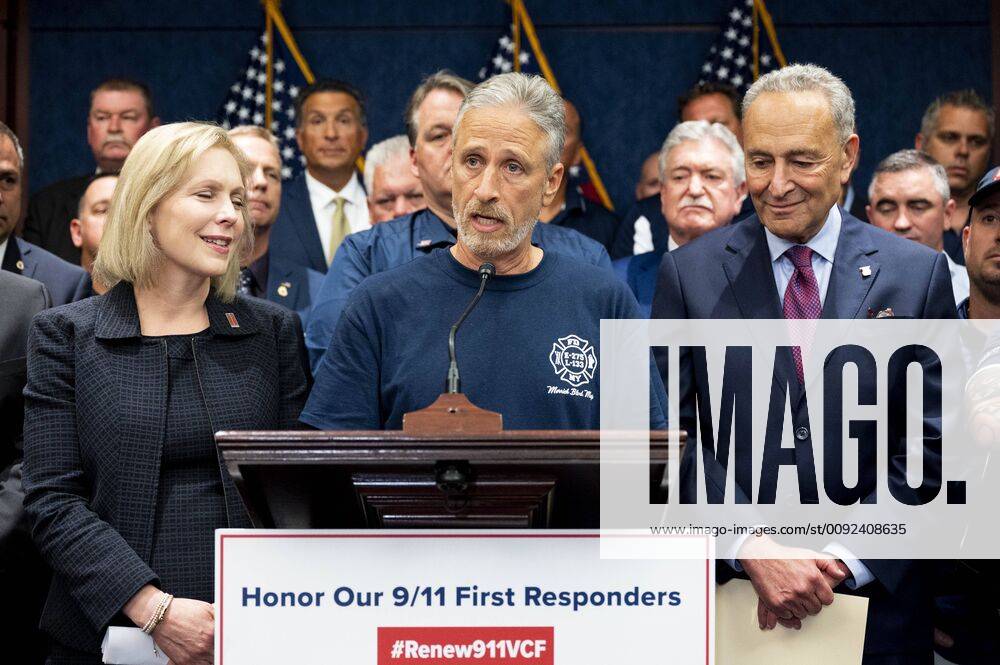 Washington, DC, U.S - JON STEWART speaking at the press conference held after the passage of H.R.1327 - Never Forget the Heroes: James Zadroga, Ray Pfeifer, and Luis Alvarez Permanent Authorization of the September 11th Victim Compensation Fund Act at the Capitol in Washington, DC on July 23, 2019. Washington U.S. - ZUMAb161 20190723_zap_b161_024
