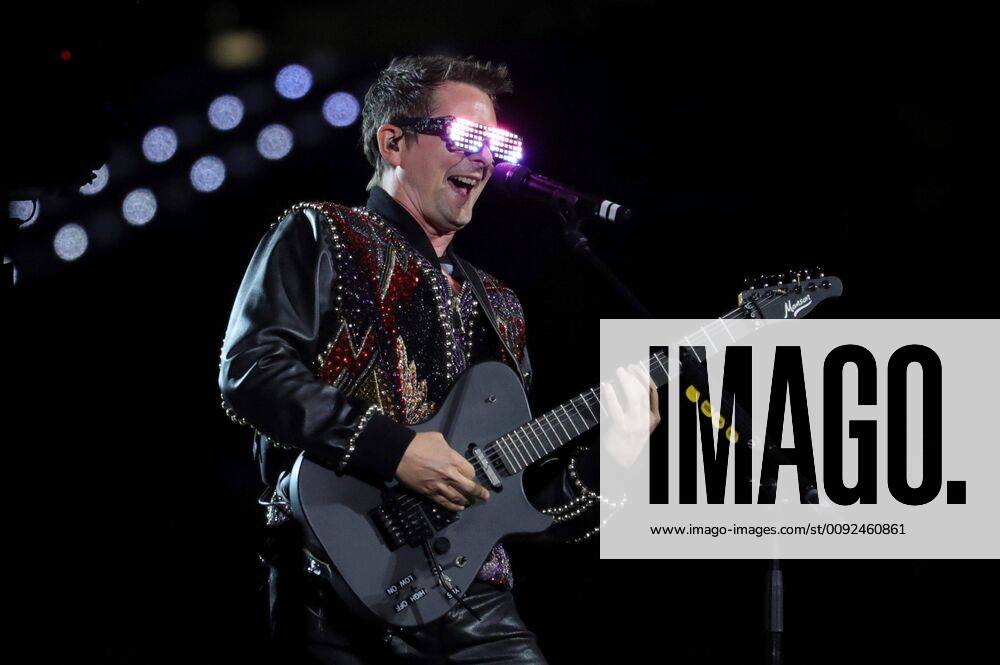 Singer and guitarist Matt Bellamy of British band Muse performs during a concert as part of their tour Simulation Theory World held at Wanda Metropolitano stadium in Madrid, Spain, 26 July 2019. British band Muse concert in Madrid !ACHTUNG: NUR REDAKTIONELLE NUTZUNG!