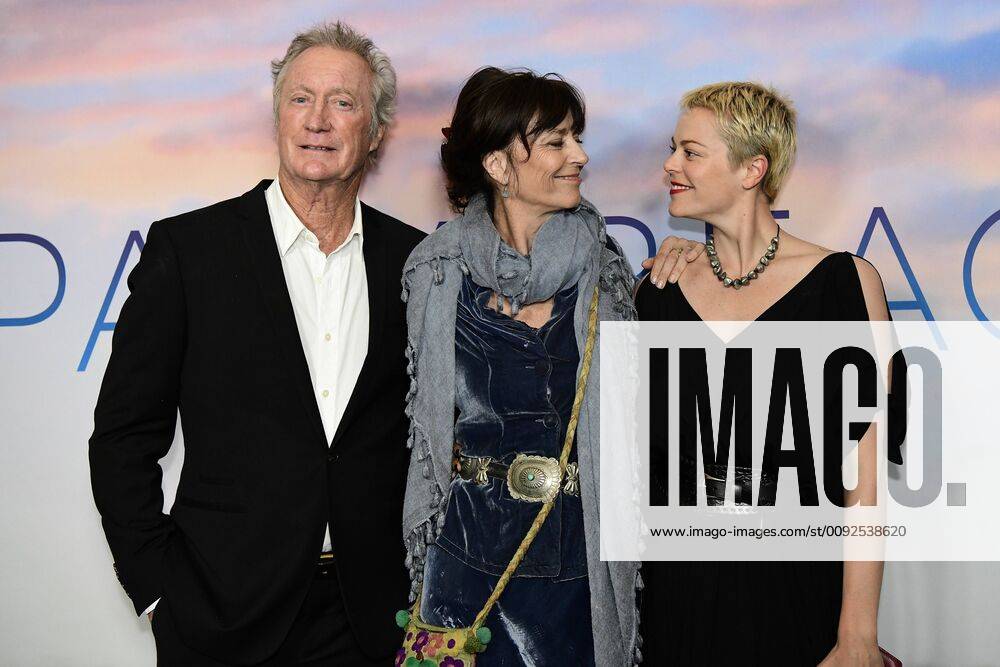 PALM BEACH PREMIERE, (L-R) Actor Bryan Brown, wife actress Rachel Ward and their daughter Matilda Brown are seen during the premiere of the Australian film Palm Beach, at the Cremorne Orpheum, Sydney, Thursday, August 1, 2019. ( NO ARCHIVING, , NO USE IN BOOKS WITHOUT CONSENT Sydney NSW AUSTRALIA