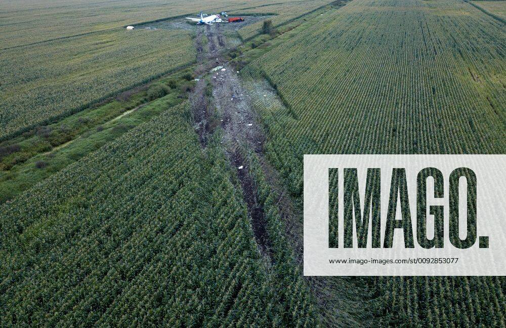 An aerial view of the Ural Airlines Airbus A321 plane in a cornfield near Zhukovsky International Airport. The aircraft bound for Simferopol made an emergency landing due to an engine fire on August 15, 2019. Dmitry Golubovich TASS TS0B6B74