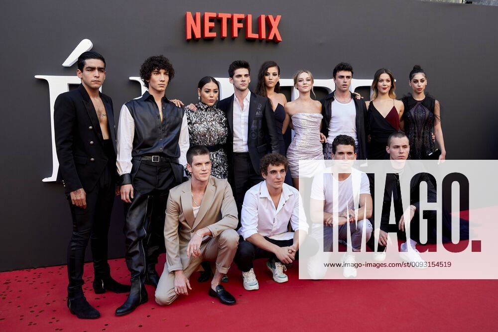 Miguel Bernadeau, Danna Paola, Mina El Hammani, Omar Ayuso, Aron Piper, Itzan Escamilla, Ester Exposito, Alvaro Rico, Claudia Salas, Jorge Lopez, Georgina Amoros, Miguel Herran, Jaime Lorente attends to ELITE premiere at Callao City Lights in Madrid, Spain. August 29, 2019. (201908290012)