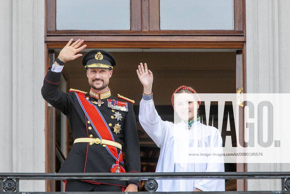 Norway Princess Ingrid Alexandra s, with Prince Hakon on the balcony, after her confirmation in the Palace Chapel at the Royal Palace Oslo.