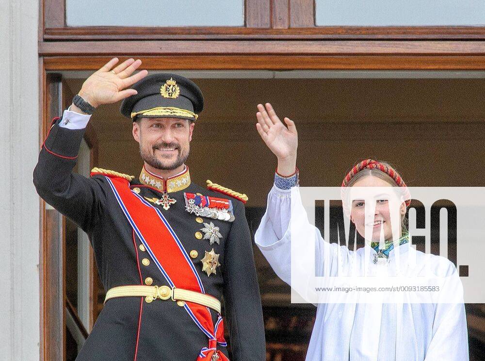 Norway Princess Ingrid Alexandra s, with Prince Hakon on the balcony, after her confirmation in the Palace Chapel at the Royal Palace Oslo.