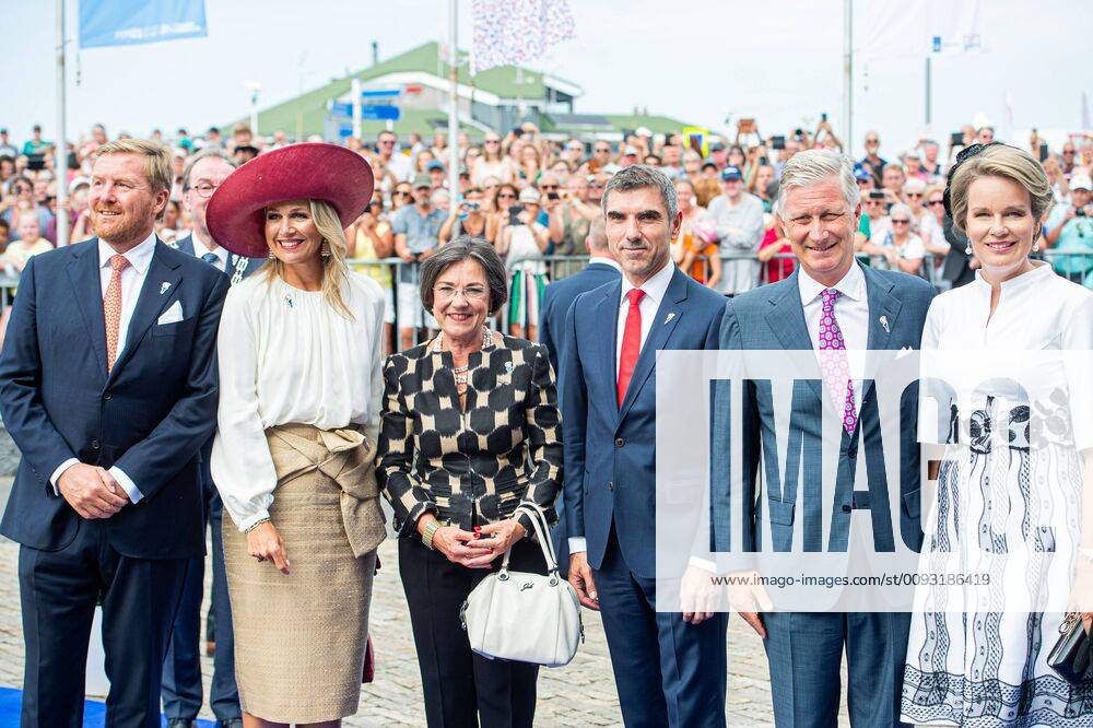 Dutch King Willem-Alexander, Dutch Queen Maxima, Gerdi Verbeet, Dutch State Secretary Paul Blokhuis, King Philippe - Filip of Belgium and Queen Mathilde of Belgium pictured during the commemoration of the 75th anniversary of the Battle of the Scheldt (Slag om de Schelde - Battaille de l Escaut), in Terneuzen, the Netherlands, Saturday 31 August 2019. The commemorations are attended by the Belgian and the Dutch Kings and Queens. JONASxROOSENS 05652654