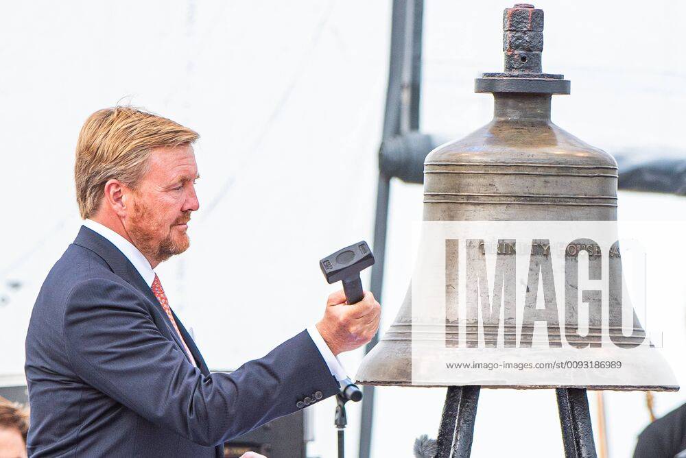 Dutch King Willem-Alexander rings a memorial bell during the commemoration of the 75th anniversary of the Battle of the Scheldt (Slag om de Schelde - Battaille de l Escaut), in Terneuzen, the Netherlands, Saturday 31 August 2019. The commemorations are attended by the Belgian and the Dutch Kings and Queens. JONASxROOSENS 05652727