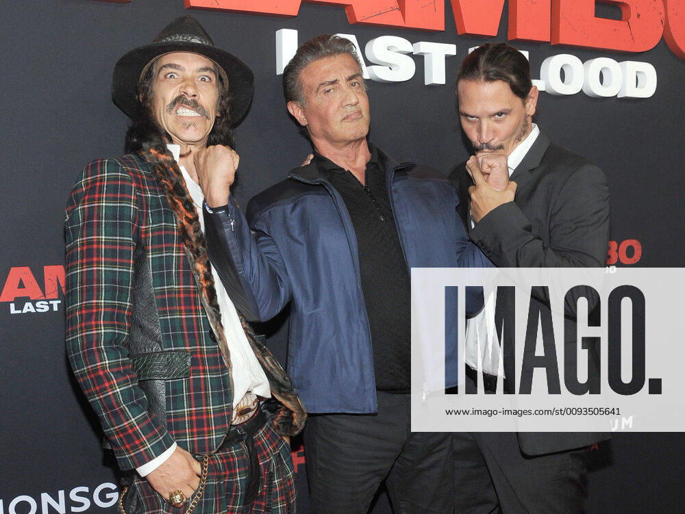 NEW YORK, NY - September 18:Oscar Jaenada, Sylvester Stallone and Sergio Peris-Mencheta attends the New York screening of Rambo: Last Blood at AMC Lincoln Square on September 18, 2019 in New York City.