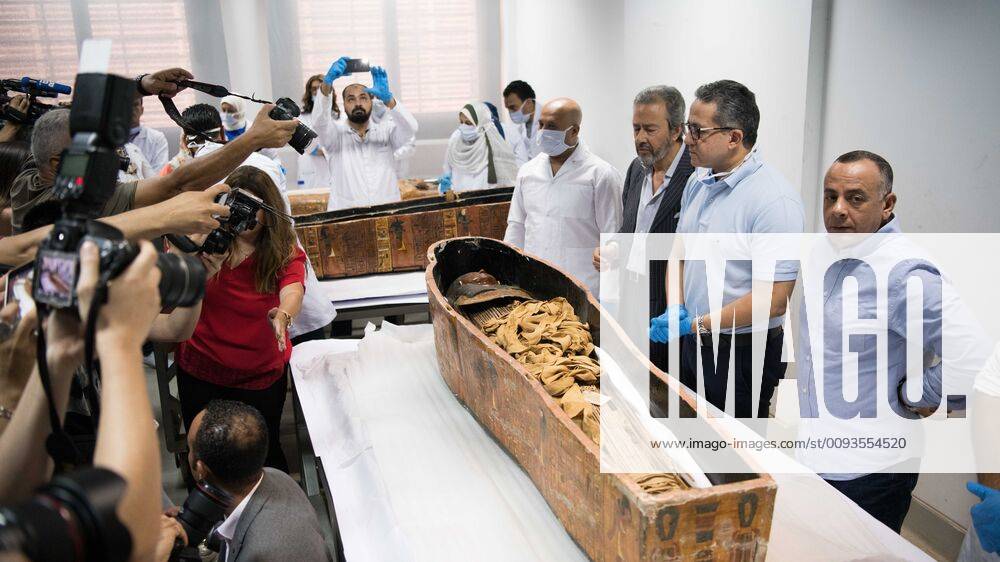 (190921) -- CAIRO, Sept. 21, 2019 -- A sarcophagus with a mummy inside is seen in the National Museum of Egyptian Civilization (NMEC), Cairo, Egypt, on Sept. 21, 2019. Egyptian Minister of Antiquities Khaled al-Anany witnessed on Saturday the unpacking process of two ancient sarcophagi ahead of their restoration and display in a new museum. The mummies in the two sarcophagi belong to a senior official of the New Kingdom of Egypt, and his wife, said Mostafa Waziri, secretary-general of the Supreme Council of Antiquities. ) EGYPT-CAIRO-SARCOPHAGI-MUMMIES-UNPACKING WuxHuiwo