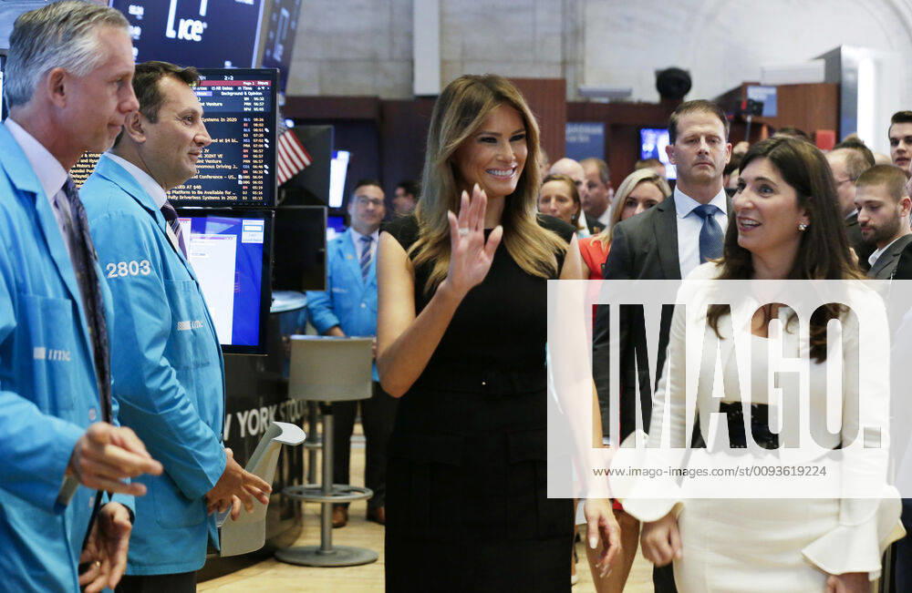 First Lady Melania Trump and NYSE President Stacey Cunningham walk on the floor of the NYSE after she rings the opening bell at the New York Stock Exchange on Wall Street in New York City on Monday, September 23, 2019. President Trump and First Lady Melania Trump are in New York City for events tied to the annual United Nations General Assembly. NYP20190923102 JOHNxANGELILLO