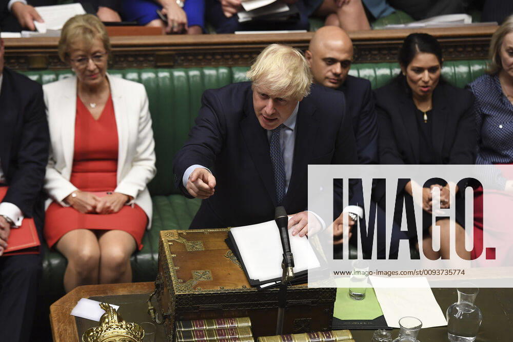 (190925) -- LONDON, Sept. 25, 2019 -- British Prime Minister Boris Johnson makes a statement at the House of Commons in London, Britain, on Sept. 25, 2019. British Prime Minister Boris Johnson faced enormous pressure as the parliament re-opened Wednesday after the Supreme Court ruled his act to suspend the parliament for five weeks was unlawful. (Jessica Taylor UK Parliament Handout via Xinhua) HOC MANDATORY CREDIT: UK Parliament Jessica Taylor BRITAIN-LONDON-PARLIAMENT-REOPENING HanxYan