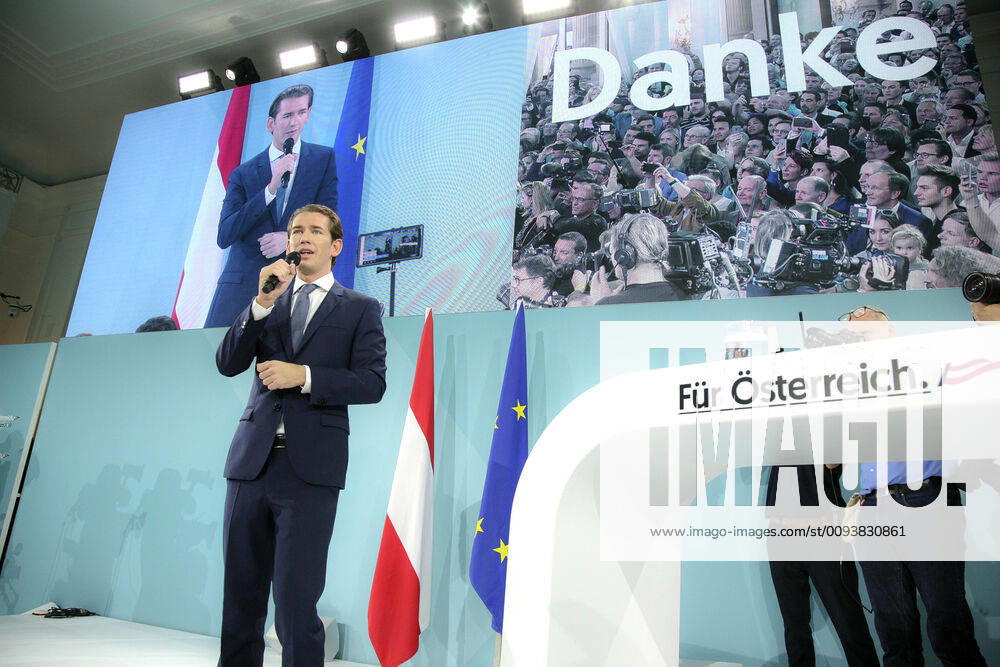 KW39 Sebastian Kurz bei der Wahlfeier der ÖVP zu den gewonnenen Nationalratswahlen in Österreich im Kursalon am Stadtpark. Wien