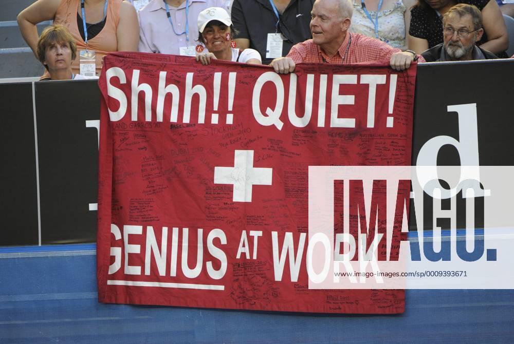 Melbourne, Australia. Spectators cheer roger federer during the men s first round game. Roger Federer (SUI). Rod Laver Arena at the Australian Open Blakemanx ActionPlus11234966