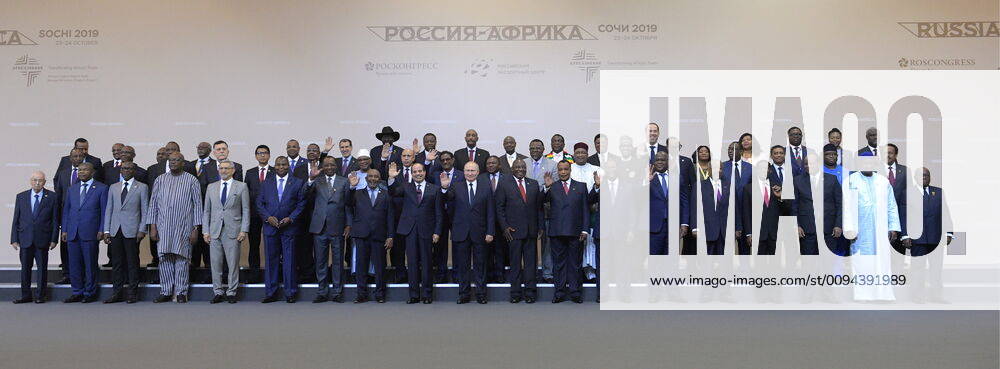 Egypt s President Abdel Fattah el-Sisi and Russia s President Vladimir Putin (L-R centre) pose with the heads of state delegations participating in the Russia-Africa Summit at the Sirius Park of Science and Art. Alexei Druzhinin Russian Presidential Press and Information Office TASS TS0C0445