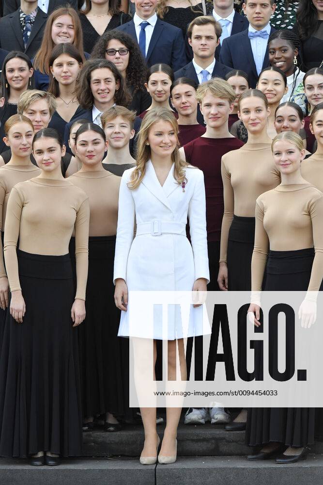 Crown Princess Elisabeth (C) poses with youngsters at a celebration for the 18th birthday of Princess Elisabeth, Friday 25 October 2019 at the Royal Palace. Crown Princess Elisabeth Theresia Maria Helena, Duchess of Brabant was born on & 8206;25 October 2001. BENOITxDOPPAGNE 2417971