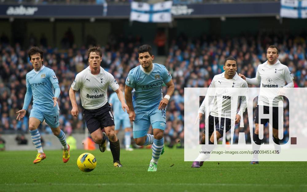 Manchester City s Sergio Kun Agüero in action against Tottenham Hotspur during the Premiership match at the City of Manchester Stadium. ZWEIx xPropagandax