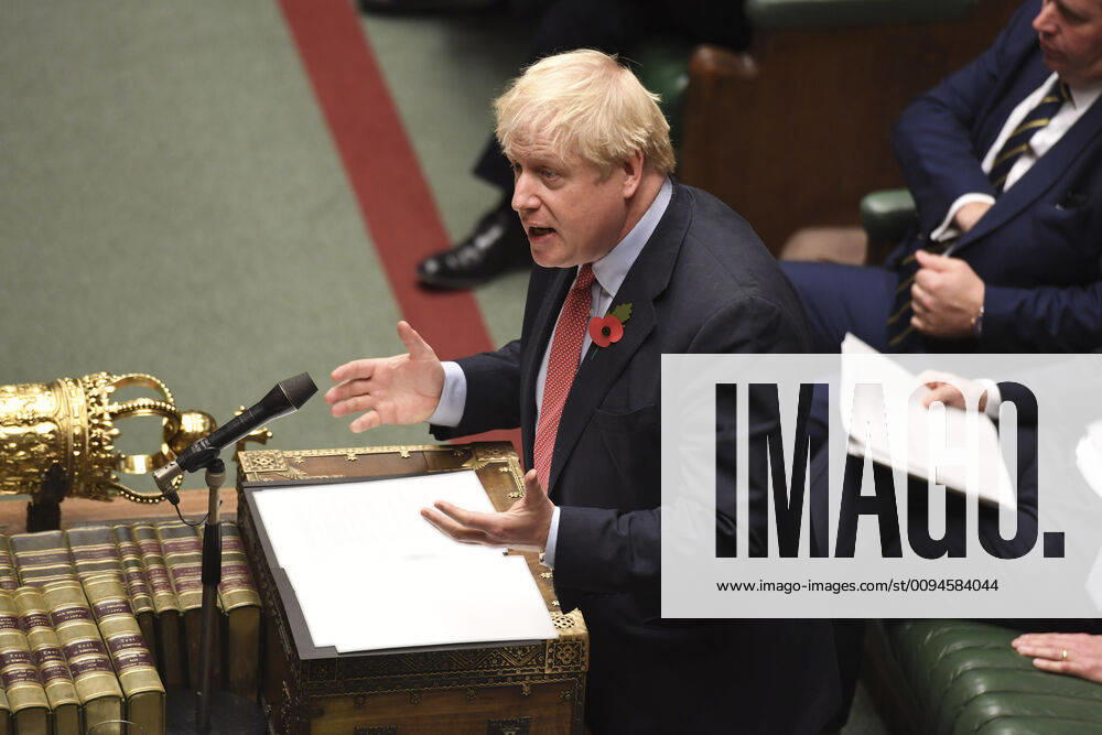 (191029) -- LONDON, Oct. 29, 2019 (Xinhua) -- British Prime Minister Boris Johnson speaks at the House of Commons in London, Britain, on Oct. 29, 2019. Britain looks set to hold the general election on Dec. 12 after lawmakers on Tuesday night voted to back it following months of Brexit deadlock. (Jessica Taylor UK Parliament Handout via Xinhua) HOC MANDATORY CREDIT: UK Parliament Jessica Taylor BRITAIN-LONDON-GENERAL ELECTION