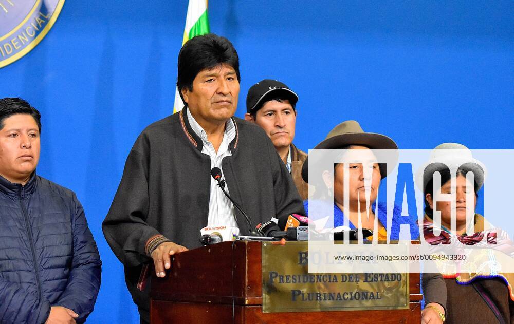 Bolivian President Evo Morales fives a statement in El Alto, Bolivia, 10 November 2019. Morales announced the call for new general elections, following the report of the Organization of American States (OAS) that recommends the repetition of the first round of the elections held on October 20. He also assured that the new appointment with the polls will be held with a renewed electoral body, before the allegations of fraud in the first round of which the current one is accused. Evo Morales announces new elections in Bolivia after the OAS report !ACHTUNG: NUR REDAKTIONELLE NUTZUNG!