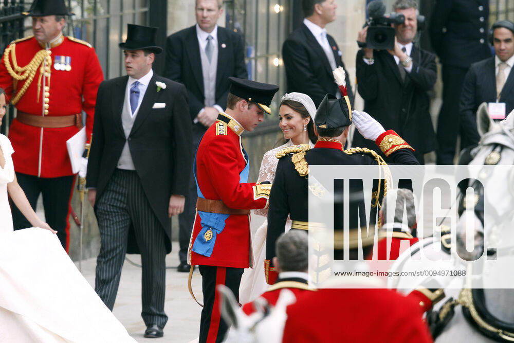 Prince William & Princess Catherine, Duke and Duchess of Cambridge, outside Westminster Abbey, London, after their wedding.