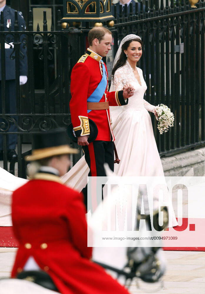 Prince William & Princess Catherine, Duke and Duchess of Cambridge, leaving Westminster Abbey, London, after their wedding.