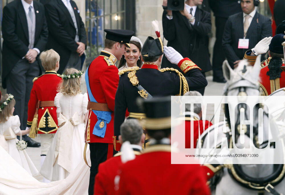 Prince William & Princess Catherine, Duke and Duchess of Cambridge, outside Westminster Abbey, London, after their wedding.