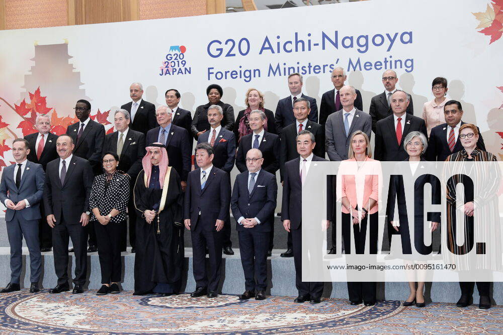 A photo session at the G20 Foreign Ministers Meeting in Nagoya, Aichi Prefecture; front row (L-R): Germany s Federal Minister for Foreign Affairs Heiko Maas, Turkey s Minister of Foreign Affairs Mevlut Cavusoglu, Indonesia s Minister of Foreign Affairs Retno Marsudi, Saudi Arabia s Minister of Foreign Affairs Faisal bin Farhan Al Saud, Japan s Minister for Foreign Affairs Toshimitsu Motegi, Argentina s Minister of Foreign Affairs and Worship Jorge Faurie, the Minister for Foreign Affairs and State Councillor of the People s Republic of China (PRC) Wang Yi, EU High Representative of the Union for Foreign Affairs and Security Policy Federica Mogherini, South Korea s Minister of Foreign Affairs Kang Kyung-wha, and Australia s Minister for Foreign Affairs Marise Payne. Alexander Shcherbak TASS TS0C4598