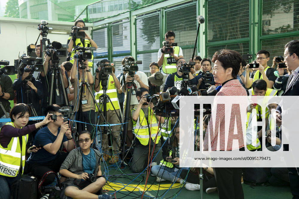 Hong Kong Chief Executive, CARRIE LAM, votes in the local council elections. Lam meets the press at Raymond College in Midlevels Central to cast her vote in an election predicted to show Hong Kongers true views following 5 months of protests. Hong Kong China - ZUMAr144 20191124_zap_r144_001