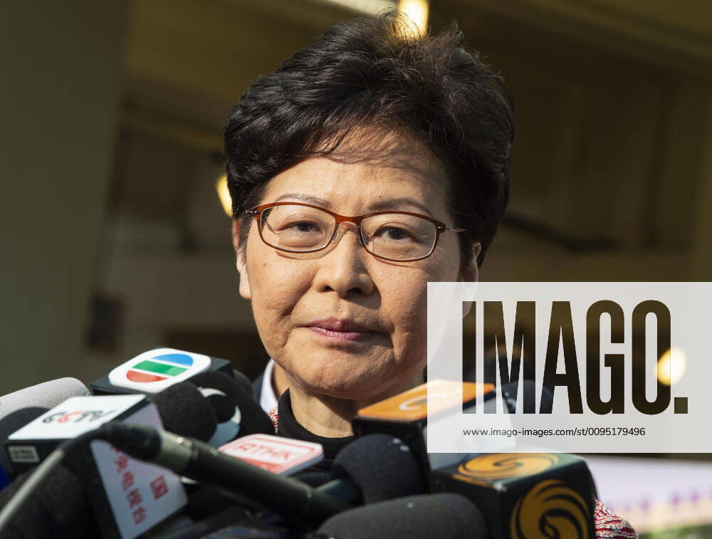 Hong Kong Chief Executive, CARRIE LAM, votes in the local council elections. Lam meets the press at Raymond College in Midlevels Central to cast her vote in an election predicted to show Hong Kongers true views following 5 months of protests. Hong Kong China - ZUMAr144 20191124_zap_r144_015
