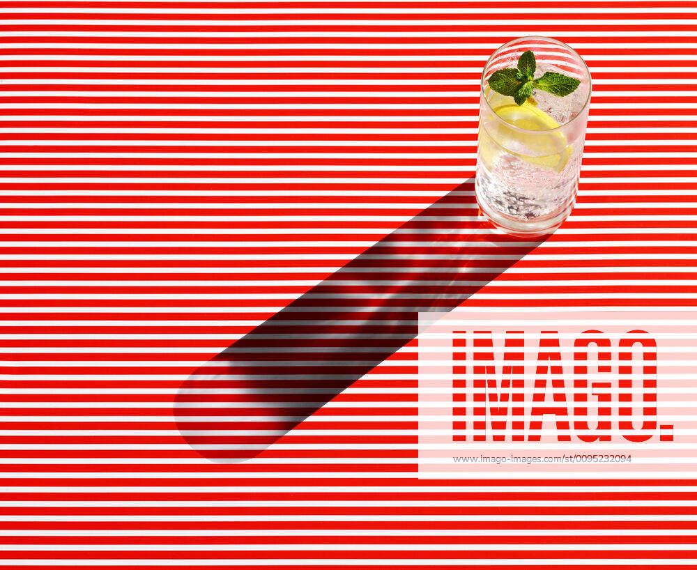 High angle view of gin served on striped table KSWF02051
