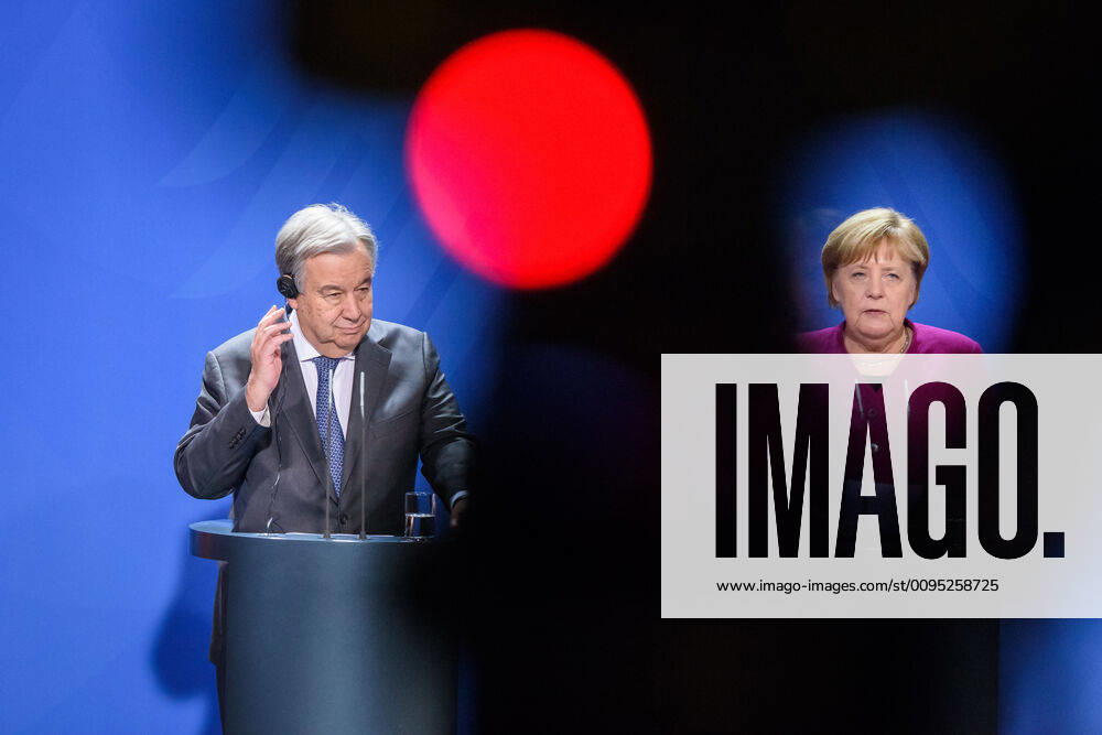 Berlin, Pressekonferenz von Angela Merkel und Antonio Guterres Deutschland, Berlin - 26.11.2019: Im Bild sind die deutsche Bundeskanzlerin Angela Merkel (cdu) und der Generalsekretärs der Vereinten Nationen Antonio Guterres während der gemeinsamen Pressekonferenz zu sehen. Berlin Bundeskanzleramt Berlin Deutschland