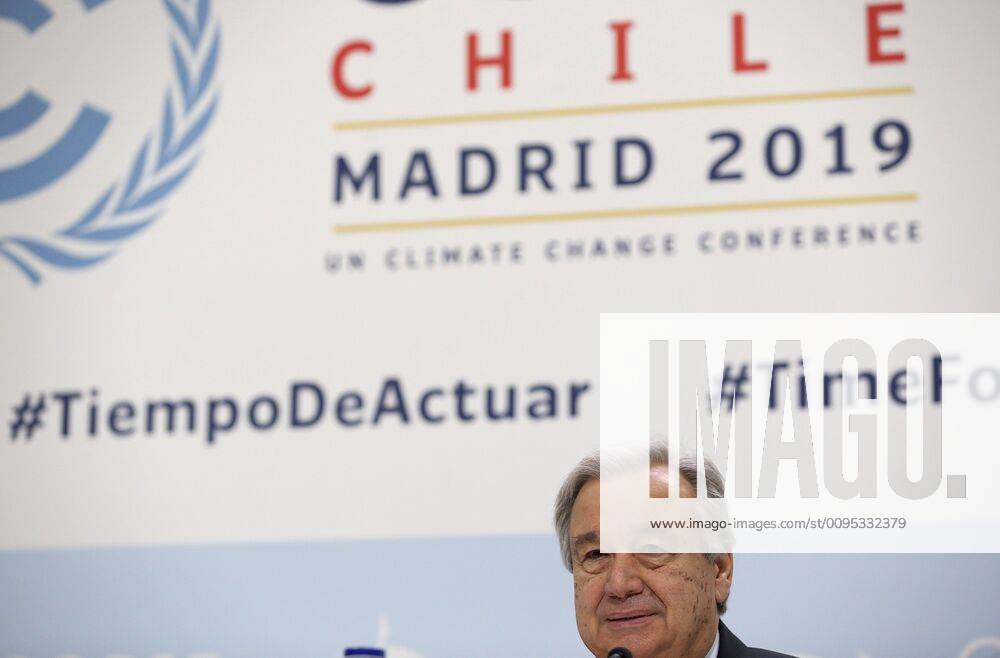 UN Secretary General, Antonio Guterres from Portugal, addresses a press conference to inform about the COP25 Climate Summit in Madrid, Spain, 01 December 2019. UN Climate Change Conference COP25 will run from 02 to 13 December 2019 in the Spanish capital. Antonio Guterres informs about COP25 !ACHTUNG: NUR REDAKTIONELLE NUTZUNG!