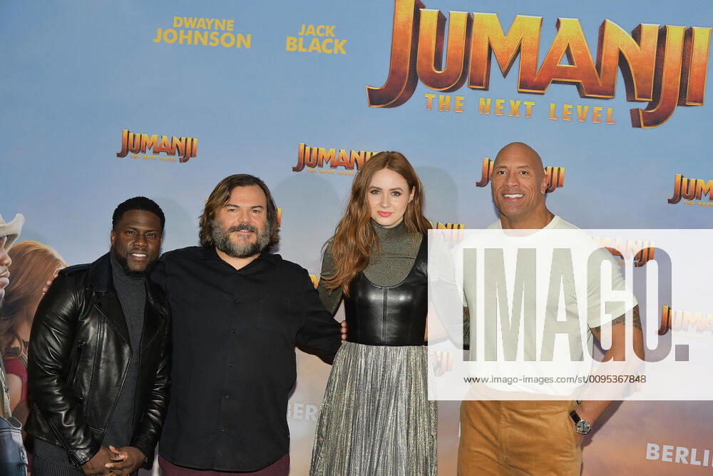 Fotocall JUMANJI 2: THE NEXT LEVEL Dwayne Johnson, Kevin Hart, Jack Black, Karen Gillan Fotocall zur Deutschlandpremiere von JUMANJI 2: THE NEXT LEVEL im Wintergarten des Hotel Adlon in Berlin am 04.12.2019