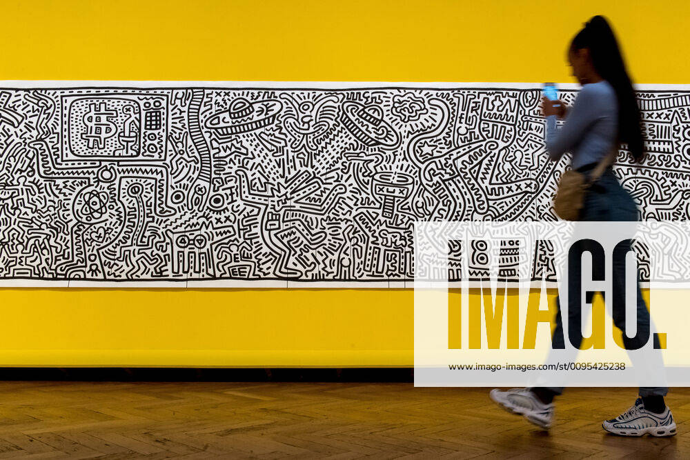 BELGIUM, BRUSSELS, DEC. 05, 2019 - BOZAR presents a major retrospective of the legendary American artist, Keith Haring. As a friend and artistic companion to Andy Warhol and Jean-Michel Basquiat, Keith Haring was a unique figure in 1980s New York. He played a key role in counterculture by creating an instantly recognisable style. Haring is primarily known for his iconic motifs: barking dogs, crawling babies and flying saucers. He strived to make art public by displaying it in his Pop Shop, the media or in subway stations and collective urban spaces. He drew inspiration from abstract expressionism, pop art, Japanese calligraphy and the work of New York graffiti artists. His singular, seemingly spontaneous style embodied the energy of his time, from space travel to hip-hop and video games. His powerful work is still relevant today DannyxGys