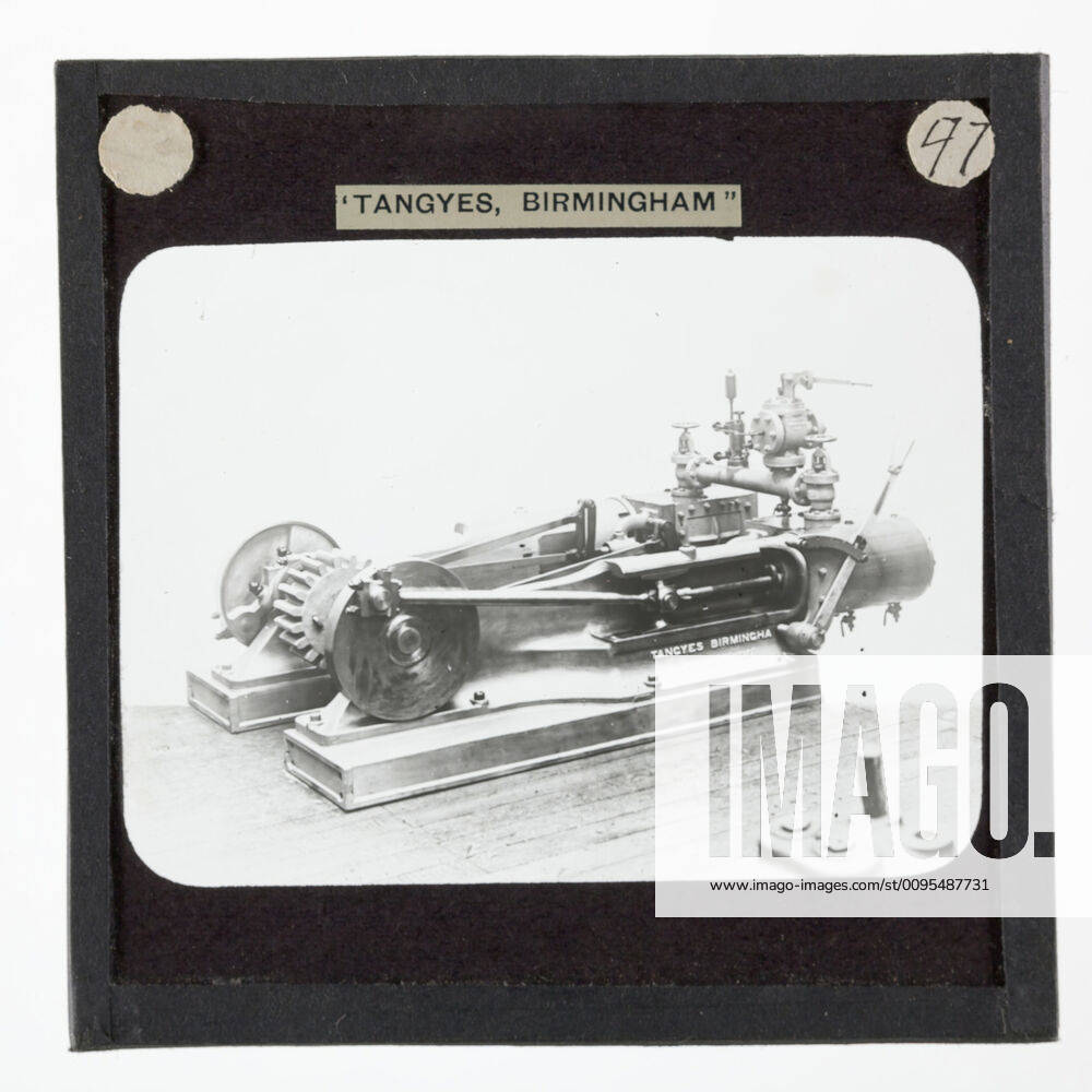 Lantern Slide - Tangyes Ltd, Cross-Compound Steam Engine, circa 1910, One of 239 glass lantern slides depicting products manufactured by Tangyes Limited engineers of Birmingham, England. The images include various products such as engines, centrifugal pumps, hydraulic pumps, gas producers, materials testing machines, presses, machine tools, hydraulic jacks etc. Tangyes was a company which operated from 1857 to 1957. They produced a wide variety of engineering Copyright Artokoloro LC190917_105905